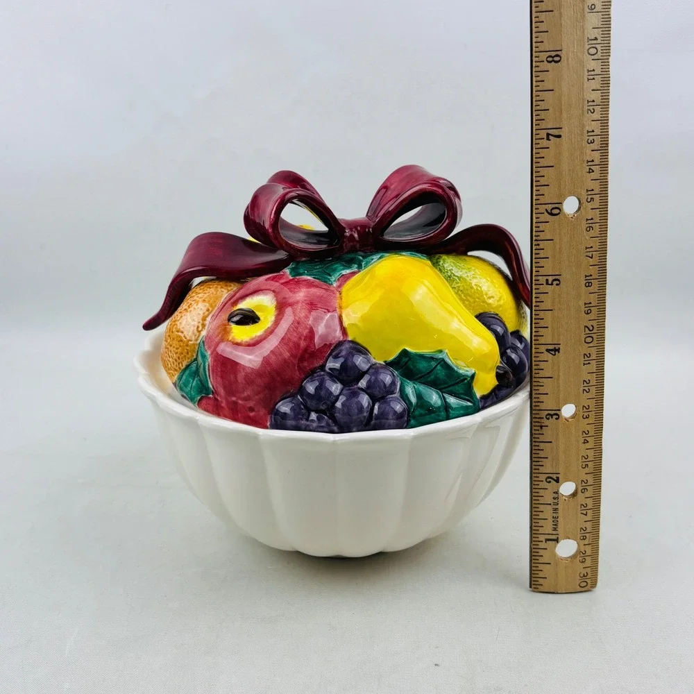 Fitz and Floyd Della‎ Robbia Lidded Candy Dish Box and Lid Fruit Bows Vintage